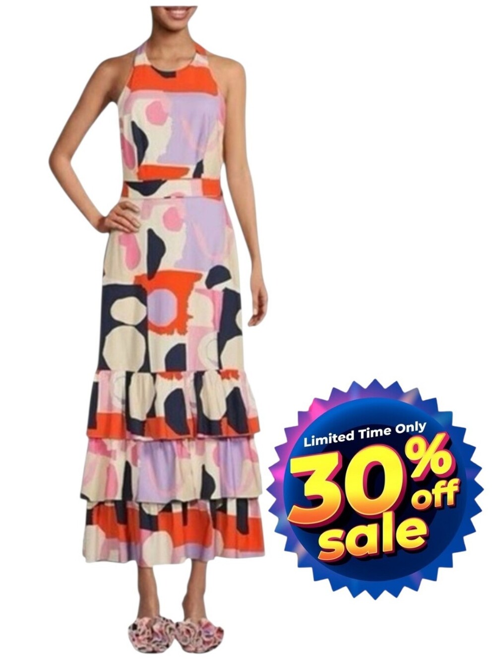 Gianni Bini x Venita Aspen Andrea Abstract Print Maxi Dress Sateen Halter Sz 12